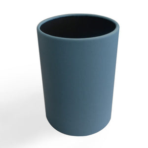 Caribbean Blue Round Leather Wrapped Metal Wastebasket