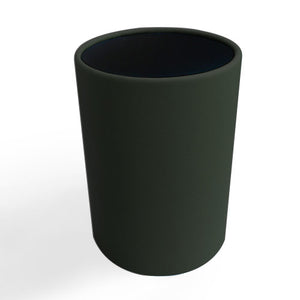 Forest Green Round Leather Wrapped Metal Wastebasket