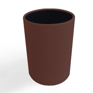 Chestnut Brown Round Leather Wrapped Metal Wastebasket