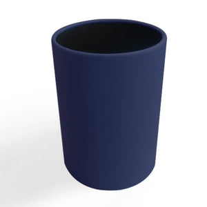 Midnight Blue Round Leather Wrapped Metal Wastebasket
