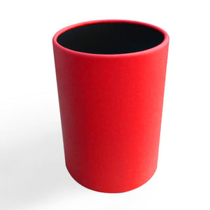 Rosa Red Round Leather Wrapped Metal Wastebasket