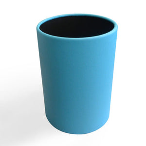 Turquoise Leather Wrapped Metal Wastebasket